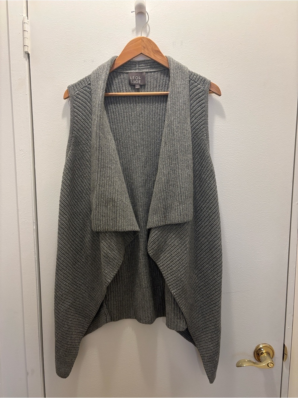 Gray Open-Front Draped Knit Vest